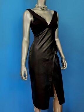 🆕️🎼ASOS Drop Back Plunge Neckline Faux Leather Midi Dress w/ Draping  // (NWT)